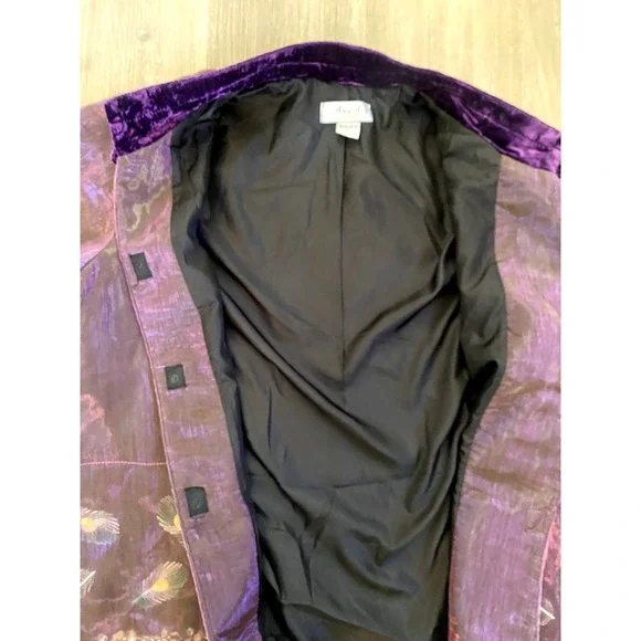 Vintage Anis USA Iridescent Peacock Jacket Kimono L Silk Top Boho Slow Phoebe - Picture 11 of 12